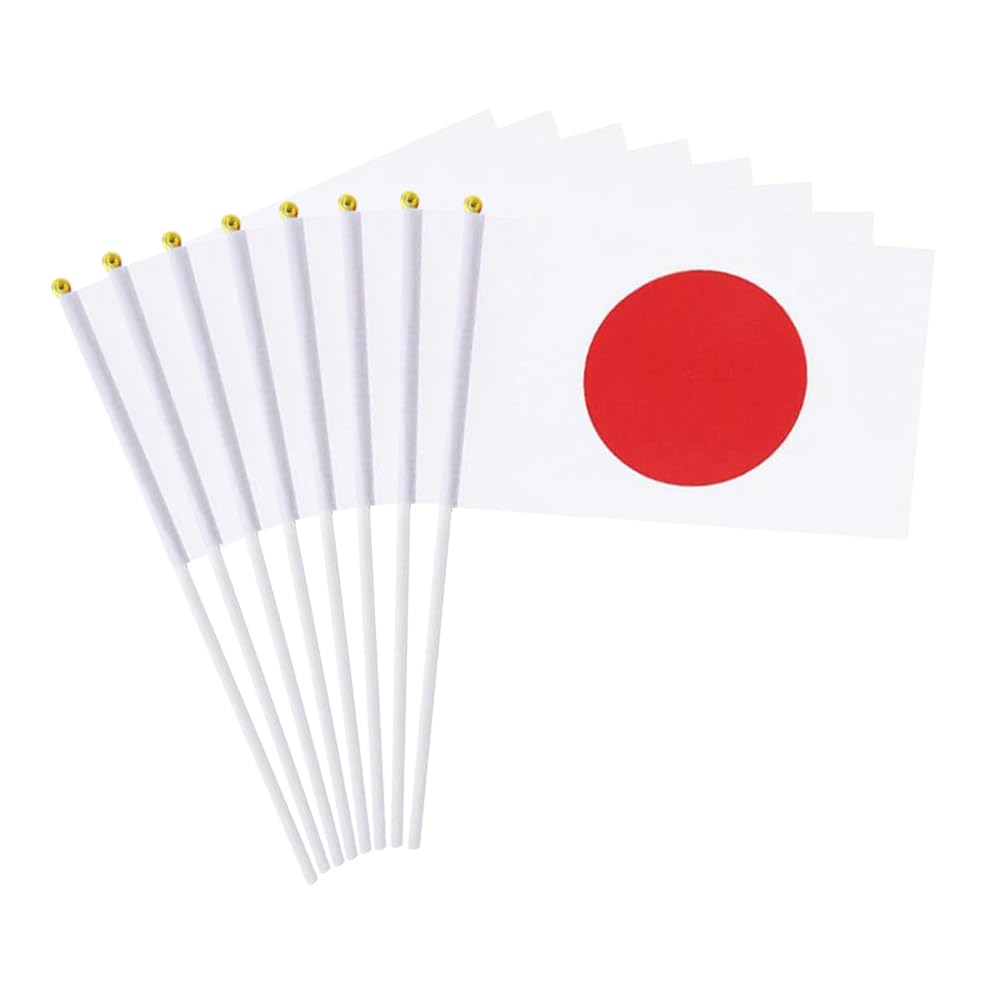 20 Pack Small Japan Flags on Stick, 5x8'' Handheld Japanese Flag, 12'' Plastic Staff, Double-Sided Printed Polyester, Waterproof Fade-Resistant for Independence Day, Parades, Patriotic Events