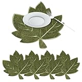 OWENIE Fall Leaves Placemats Set of 4, Embroidered Harvest Maple Leaf Place mats, Thanksgiving Autumn Decorations, Table Mats for Home Kitchen Dinning Table, Green, 15 inch x 17.5 inch