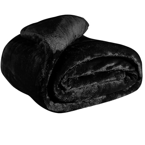 EHC Fleece Blanket Sofa Throw, Cozy Soft Throw Blanket for Bed and Couch Warm Throw/Single, Black, 125x150cm