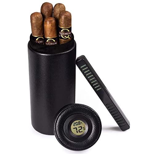 Mantello Cigars Travel Humidor Cigar Box- Digital Hygrometer - Cedar Wood Interior Portable Humidor - Humidifier - Black, Holds Up to 6 Cigars