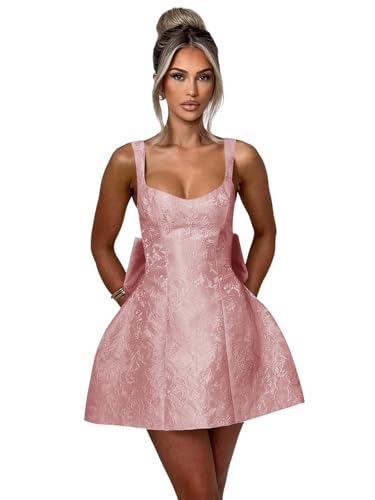 Satin Jacquard Homecoming Dresses for Teens Short Prom Dress with Bow A Line Party Gowns