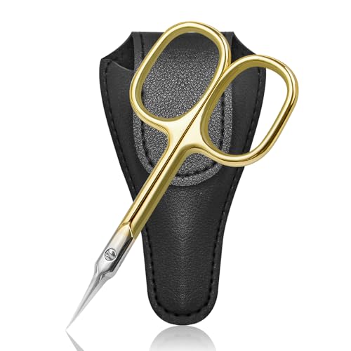 Diesisa 眉毛用ハサミ キューティクルハサミ極細 多機能美容ハサミ 高級ステンレス製 精密先端甘皮ハサミ 眉毛、鼻毛、髭、甘皮処理 - ゴールド