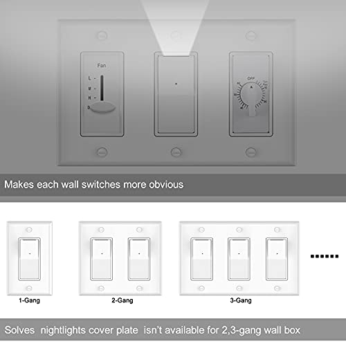 Sozulamp Illuminated Light Switch, Single Pole Decorator Wall Light Switches With Led Night Light,3 Wire, Grounding Screw, Residential Grade, 15A 120V/277V,Glossy White(2 Pack) #TOP4
