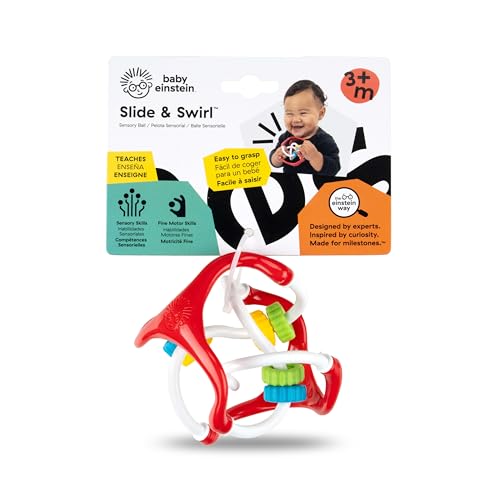 Image of Baby Einstein Slide & Swirl Sensory Ball, Multisensory Baby Toy with Textured Beads, Rattle Sounds & Easy-Grip Design, Ages 3 Months+