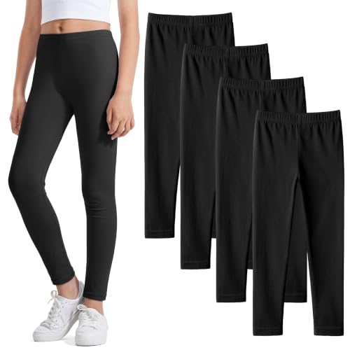 Auranso - Auranso Girls Leggings 4 Pack - Cotton Stretchy School Uniform Pants, Full Length Basic Footless Leggings, Black, 7-8 Years - Best Deal on Amazon
