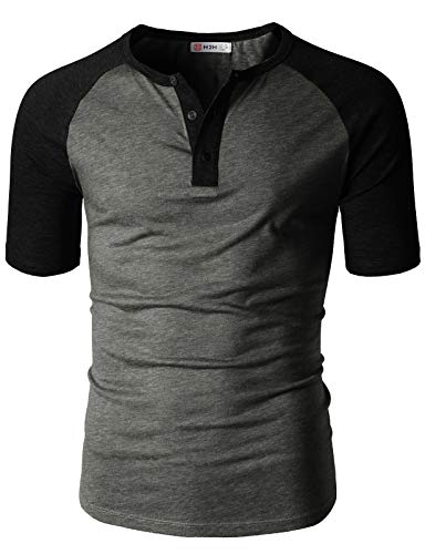 H2H Mens Henley - Raglan Short Sleeve Casual Slim Fit T-Shirts3