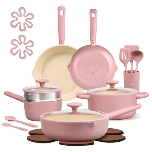 CAROTE 21pcs Cookware Set Nonstick Pots and Pans Set, Ceramic Cookware Set Induction Cookware, Non toxic Healthy Non Stick Kitchen Cooking Set, PFAS PTFE Free