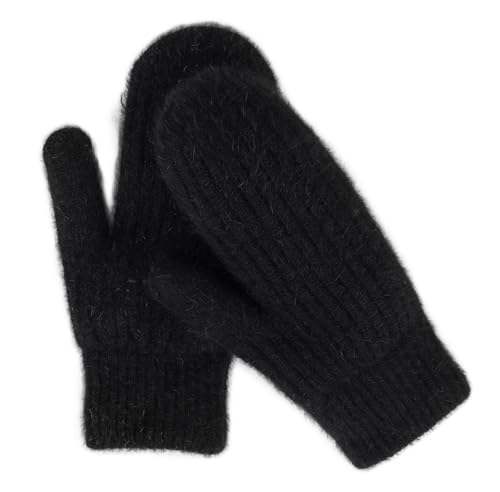 Mealah Women Winter Warm Mittens - Fashionable Stretchy Knit Gloves Cold Weather Soft Faux Rabbit Fur Mittens