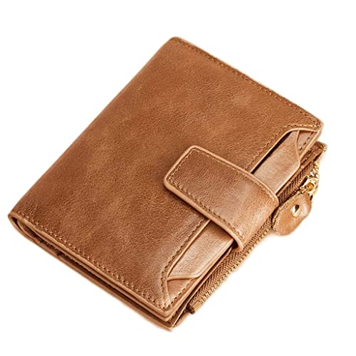 Wallet Women's Leather Wallet Large Capacity Short Style Coin Purses Simple Retro Coins Pocket Unisex 17 Card Slots Tear-Resistant,Khaki