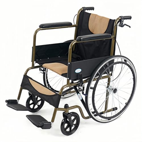 COVNBXN Rollstuhl Faltbar Leicht (Sitz 46CM), Doppelbremsen Transportrollstuhl Klappbar (15KG) für Senioren, Selbstfahrend für Behinderte und Ältere Menschen, Outdoor Rollstuhl, Belastbarkeit 150KG