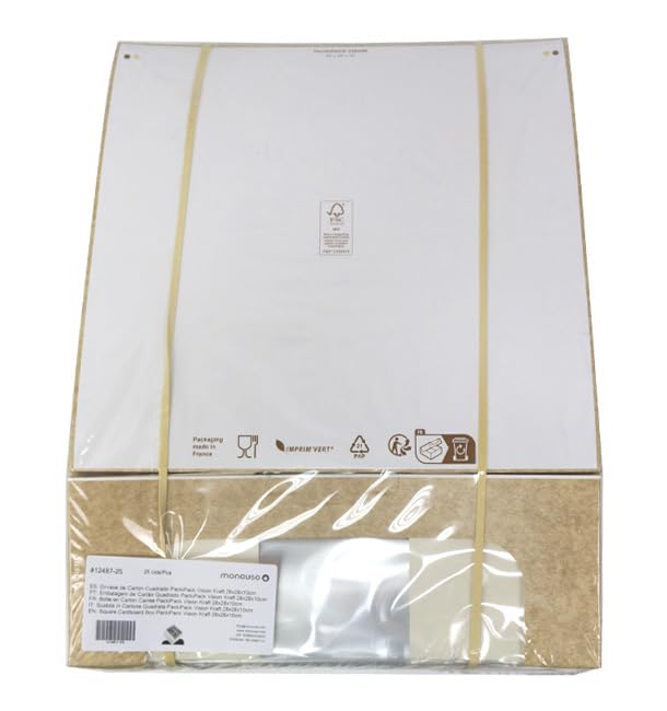 25 Cajas de Cartón Con Ventana, 28x28x10cm, Cajas para Pastelería, Panadería, Resistentes a Grasas, Catering y Take Away, Transporte Seguro