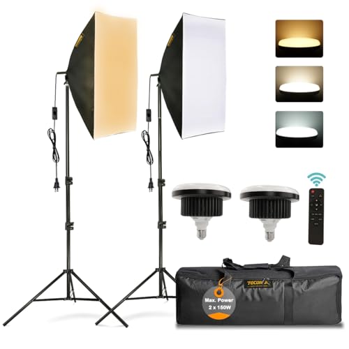 150W Softbox Iluminacion Kit Fotografia con 2 Softbox 50×70cm y 2 Bombilla de Luz 3000K-6500K...