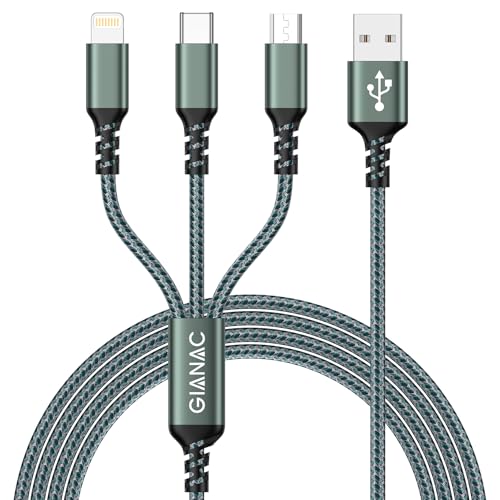 Multi Cable de Carga [1.2M]，3 en 1 Multi USB Cargador Cable Nylon Cable USB con Micro USB Tipo C Lightning de Cargador Carga Rápida para Samsung Galaxy,Huawei,Honor,iPhone,Kindle,MacBook,LG
