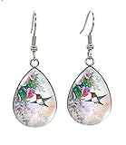 Earrings/Hummingbird Tear drop Earring Glass Dome Photo Jewelry Bird Art Earrings (Morning Glory and Hummingbird)