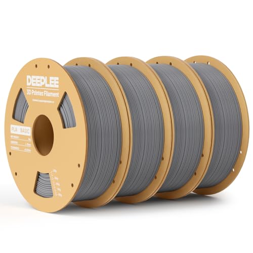 DEEPLEE PLA Basic 1.75mm 3D Printer Filament, 3D Printing Filament with Dimensional Accuracy +/- 0.02 mm, Neatly Wound, No Clogging, Best for Beginners, Fits for Most FDM 3D Printers 4KG Grey