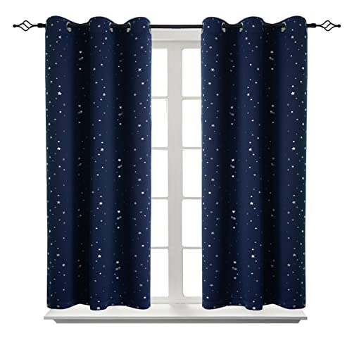 Image of BGment Short Curtains for Windows, Small Blackout Curtains 45 Inch for Bedroom, Star Room Darkening Curtains Thermal Insulated Grommet Drapes for Kids Room Nursery, 2 Panels (42 x 45 Inch, Dark Blue)