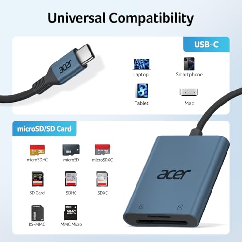 Acer USB-C SD Card Reader, High Speed Type-C Micro SD Card Adapter, USBC External Memory Card Reader SDXC, Micro SDXC Card, Compatible with MacBook Pro/Air, Acer Laptop, iPhone 16, Camera - Blue - Image 6