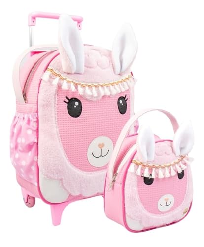 Kit Escolar Infantil com Mochila de Carrinho G e Lancheira, 33x25x13cm, Poliéster (Lhama)