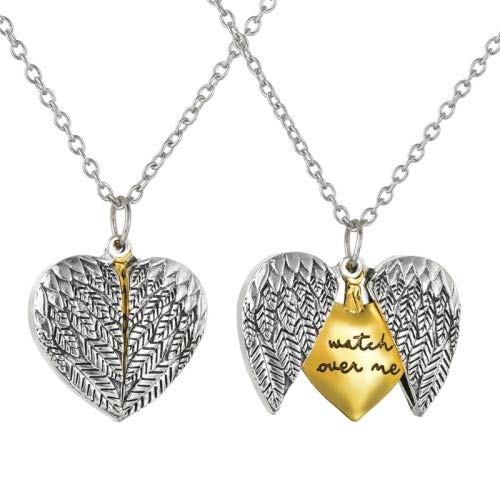 El Regalo Vintage Watch Over Me Angel Heart Openable Pendant Necklace | Necklace Antique Silver Color Heart Wing Hidden Message watch over me (B08P8LRN85) Amazon Price History, Amazon Price Tracker