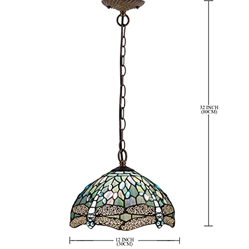 Image of WERFACTORY Tiffany Pendant Light Fixture Stained Glass Hanging Lamp 12 Inch