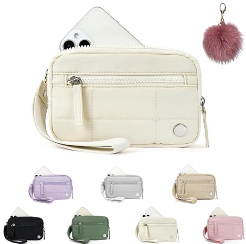 The Small Wallet 2nd Gen,Nylon Quilted Wristlet Wallets For Women,Fashion Lightweight Purse with 3 Zipper and ID Window