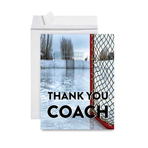 Andaz Press Funny Jumbo Thank You Card With Envelope 8.5 x 11 inch, Greeting Card, Thank You Hockey Coach, For Coach, Trainer, Instructor