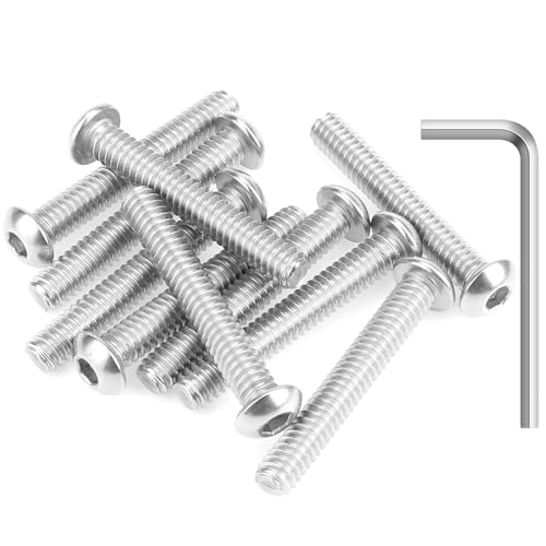 Image of 10 Pieces 1 /4-20 x 1-5 /8 inch Button Head Socket Cap Screws Bolts, HELIFOUNER 304 Stainless Steel (18-8) Screws, Bright Finish, Fully Threaded