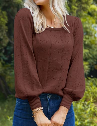 Image of HOTOUCH Sweaters for Women 2026 Fall Trendy Tops Casual Puff Sleeve Square Neck Cute Tunic Pullover Blouses XS-XXL