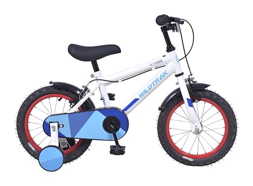 Wildtrak - Vélo 14 Pouces pour Enfants 3-5 Ans avec roues stabilisatrices - Blanc et Bleu