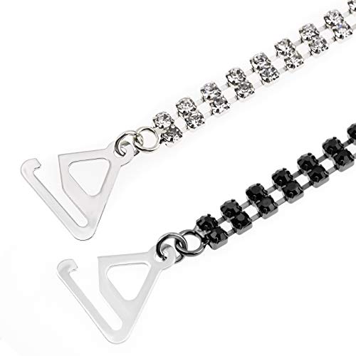 4 Pairs Rhinestone Bra Straps, Fengek 2 Styles Shinny Adjustable Anti-Slip Bra Belt For Women Girls Dress, Black, Sliver #TOP3