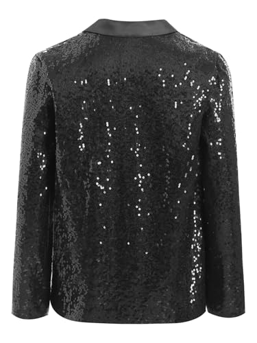 Girls Kids Sequins Suit Coat Long Sleeve Sparkly Notched Lapel Button Down Blazer Jacket with Pockets4