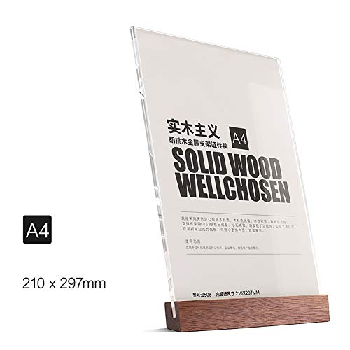 Transparent Acrylique Présentoirs de Table A4 - Base en Bois,Présentoir Documents Inclinés - Porte Affiche pour Menu,Carte de Restaurant,Les Cadres Photo,des Documents et Plus Encore Cover