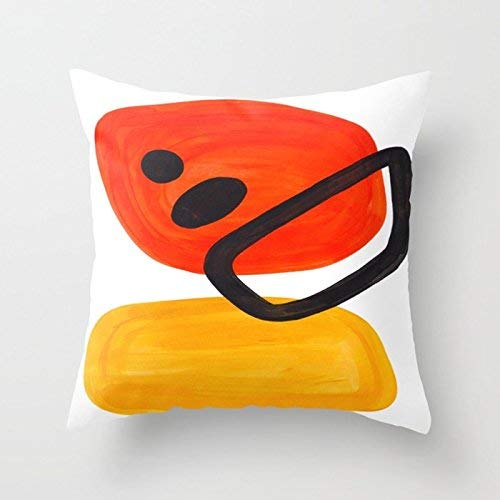 Joocar Midcentury Modern Colorful Abstract Pop Art Space Age Fun Bright Orange Yellow Colors Minimalist Cotton Indoor Decor Throw Pillow Cover/Case With Zipper Soft Cushion (Two Sides) #TOP7