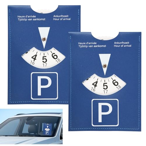 Ensemble de 2 disques de stationnement en cuir synthétique bleu - Dimensions pratiques de 11 x 15 cm, Impression multilingue en 4 langues - Accessoire...