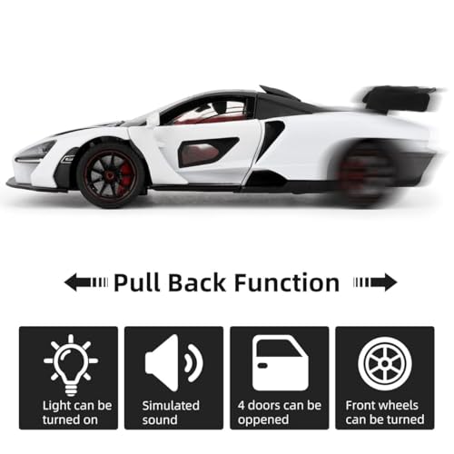 Image of Advisian store 1:24 Maclaren Senna Sports Model Exclusive Alloy Diecast Pull Back Toy car with Openable Doors & Light Music Toys for Kids Boy Girl Gift (1:24 Maclaren Senna -White)