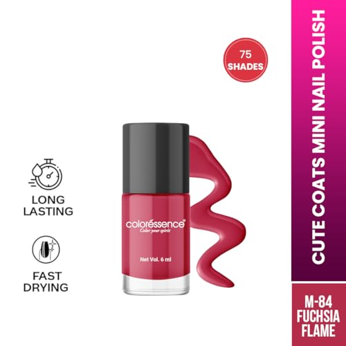 Image of Coloressence Cute Coats Long Lasting Nail Paint | Chip Resistant | Quick Dry | One Swipe Application | Toxin Free|Fuchsia Flame-6ml