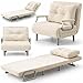BAKAJI Poltrona Letto Singolo Reclinabile 3 in 1, Divano Convertibile Chaise Lounge con Seduta Imbottita e Rivestimento Velluto a Coste, Poltroncina Salvaspazio Relax 80 x 68 x 82 cm (Beige)