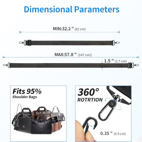 Image of FIEIL 58 inch Crossbody Bag Strap Soft Adjustable Wide Shoulder Straps, Universal Replacement Purse Straps with 360Metal Hooks for Handbag Laptop Bag Briefcase, Duffel Bag