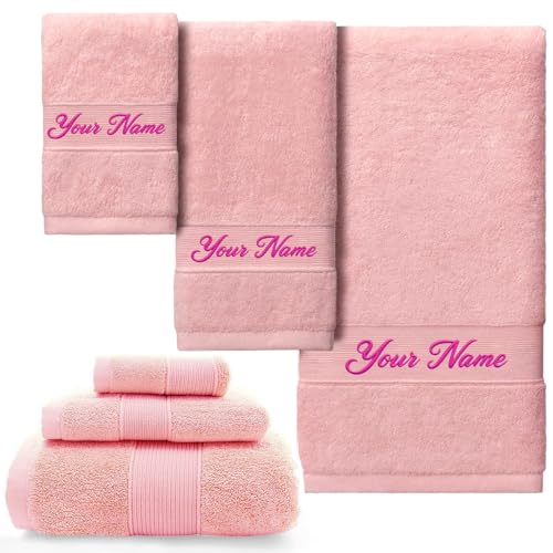 Colifolu Personalized 3 Piece Towel Set 100% Cotton Monogrammed Bath Towel with Custom Name or Initials Soft Absorbent Embroidered Bathroom Towels Gift for Wedding Spa Gym Hotel & Home