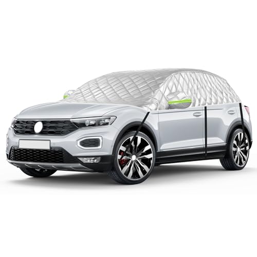 Verdickt Autoabdeckung Ersatz für VW Tiguan SWB T-ROC Renault Captur, Universelle Sonnenfest Hälfte Halbgarage UV Beständige Halbe Auto Abdeckplane Staubdicht Schneefest Outdoor Indoor