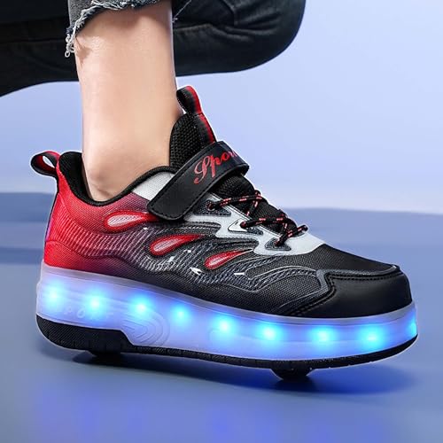 Kids Roller Shoes Boys Girls Kids LED Roller Shoes USB Rechargeable Flashing Roller Skate Shoes Retractable Roller Sneakers Outdoor Training Sports Shoes for Both Men and Women 7