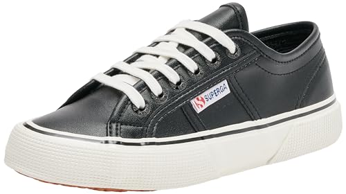 SUPERGA 2490 Vegan Faux Leather, Oxford Plano Unisex Adulto, Black White Marfil, 36 EU