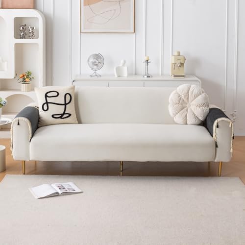 Image of HOKIPO 'Serenity Tassel' Chenille Sofa Arm Cover with Tassels - 1 Pair | Midnight Graphite (IN-893-DGRY*2)