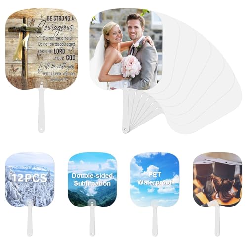 12 Pcs Sublimation Fans Blank, Church Fans Handheld Set, Double-Sided Sublimation Fan, Graduation Decorations, DIY Hand Fans for Church Parties and Wedding Fans for Guests