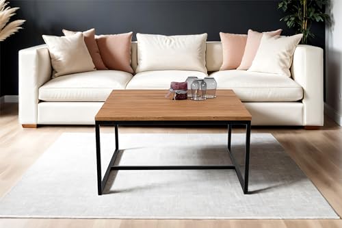 SAM B-Ware Couchtisch 75x75cm Beau, Wildeiche massiv + geölt, Sofatisch mit schwarzem Metallgestell