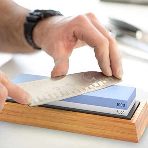 Sharp Pebble Premium Whetstone Knife Sharpening Stone 2 Side Grit 1000/6000 Waterstone With Honing Guide(Chisel Sharpening Jig) - Whetstone Knife Sharpener- Nonslip Bamboo Base & Angle Guide #TOP5