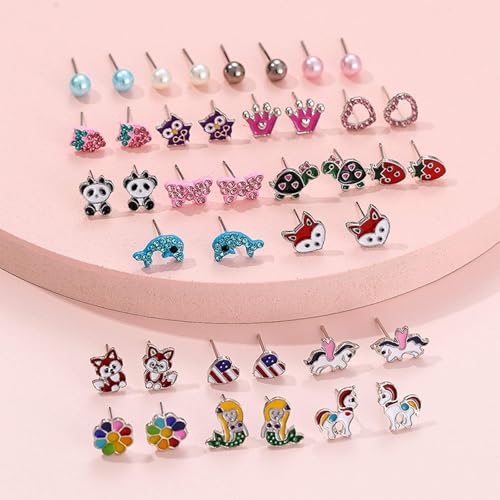 Image of NEWITIN 100 Pairs Colorful Cute Earrings for Girls Sensitive Ears Hypoallergenic Girl Stud Earrings Set Stainless Steel Cartoon Stud for Girls and Women