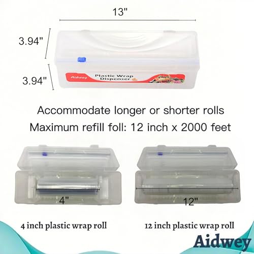 Plastic Wrap Dispenser with 12\"x500ft BPA free Film - Cling Wrap Dispenser with Cutter for Food Film, Aluminum Foil, Baking Paper & More