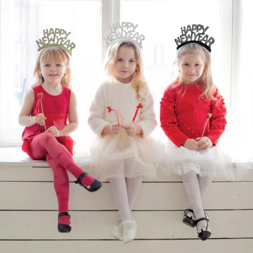Amosfun HAPPY NEW YEAR Headband Tiara New Years Party Favors Gold Silver Black 12 Pieces - Image 5