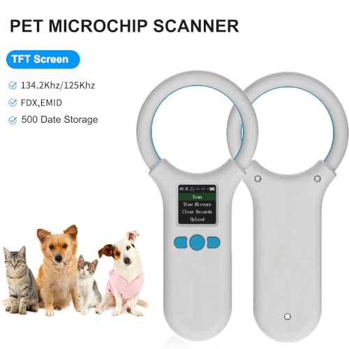 Image of Pet Microchip Scanner, Bluetooth Animal Tags Reader with 1.44'' TFT Display Screen, Handheld Rechargeable Pet Chip ID Tag Scanner 500 Data Storage for Livestock Poultry Management